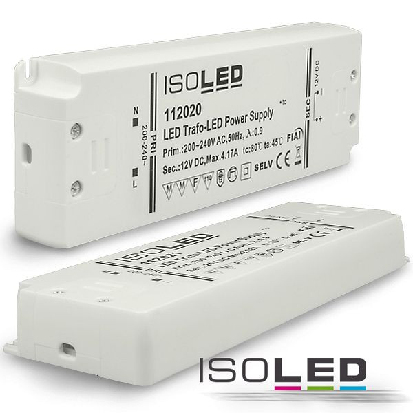 ISOLED LED Trafo 12V/DC, 0-50W, ultraflach, SELV, 112020