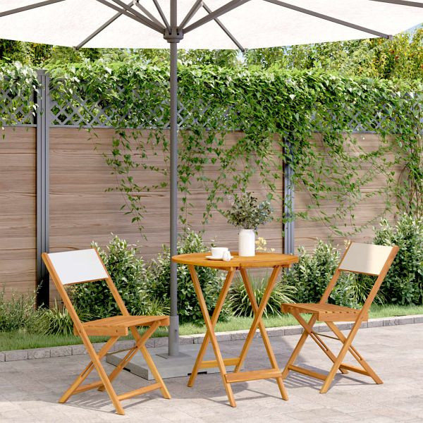 vidaXL 3-teilig Bistro-Set Cremeweiß Stoff und Massivholz, 3281844