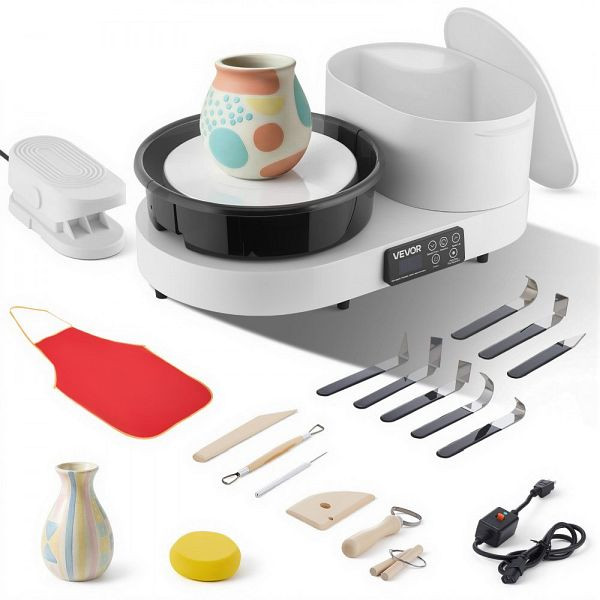 VEVOR Elektrische Töpferscheibe 450W, 28cm Drehteller, mit Fußpedal, 30–300 U/min, Werkzeugbox, für Anfänger, Weiß, PDSLPJBSJSTM1XGFT001V2