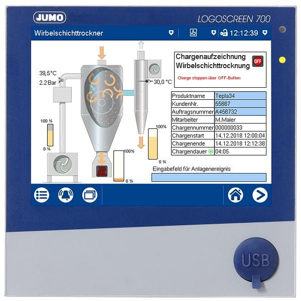 JUMO Bildschirmschreiber, 9 Analogeingänge, 6 Digitaleingänge, 230 V, 00734901