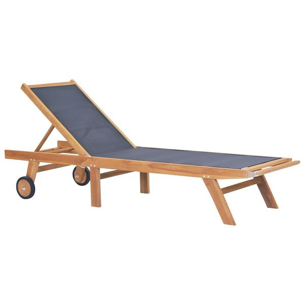 vidaXL Sonnenliege Klappbar mit Rädern Teak Massivholz und Textilene, 44668