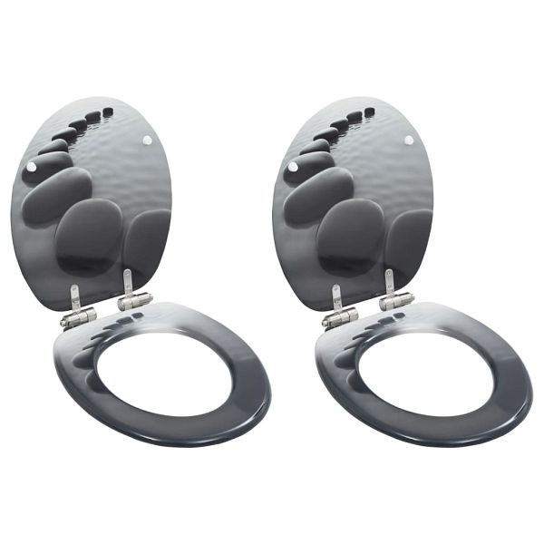 vidaXL Toilettensitze 2 Stück mit Soft-Close-Deckel MDF Stein-Design, 276996
