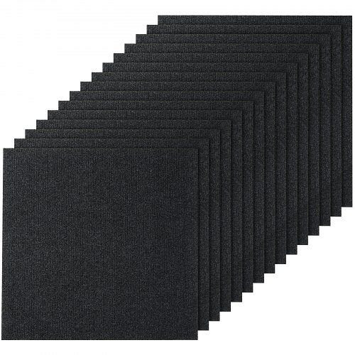 VEVOR Teppichfliesen zum Abziehen und Aufkleben, 61 x 61 cm, weich gepolstert, DIY-Installation für Schlafzimmer, (15 Stück Schwarz), ZZFKDT2424YCT8PQDV0