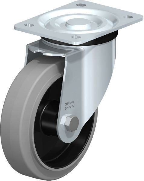 Blickle L-POEV 161R-SG Stahlblech-Lenkrolle, mittelschwere Ausführung, mit Anschraubplatte, Elastik-Vollgummi, Grau, 850595