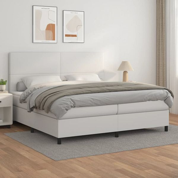 vidaXL Boxspringbett mit Matratze Weiß 200x200 cm Kunstleder, 3142744