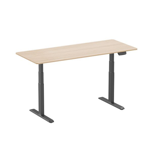 DENIOS Höhenverstellbarer Schreibtisch, elektrisch, Stahl/DBS, 1800 x 750 mm, schwarz/Ahorn, 318594