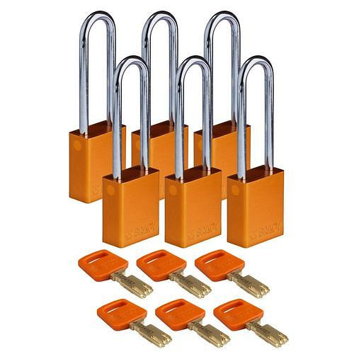 Brady Vorhängeschlösser SafeKey, Aluminium, VE: 6 Stück, lichte Bügelhöhe 76,20 mm, orange, 307963