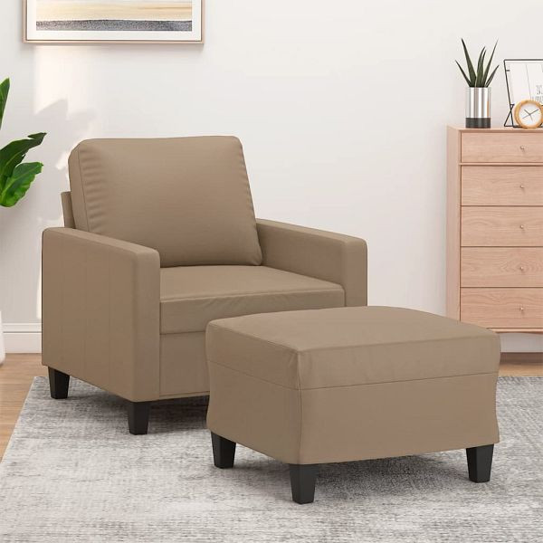 vidaXL Sessel mit Hocker Cappuccino-Braun 60 cm Kunstleder, 3201023
