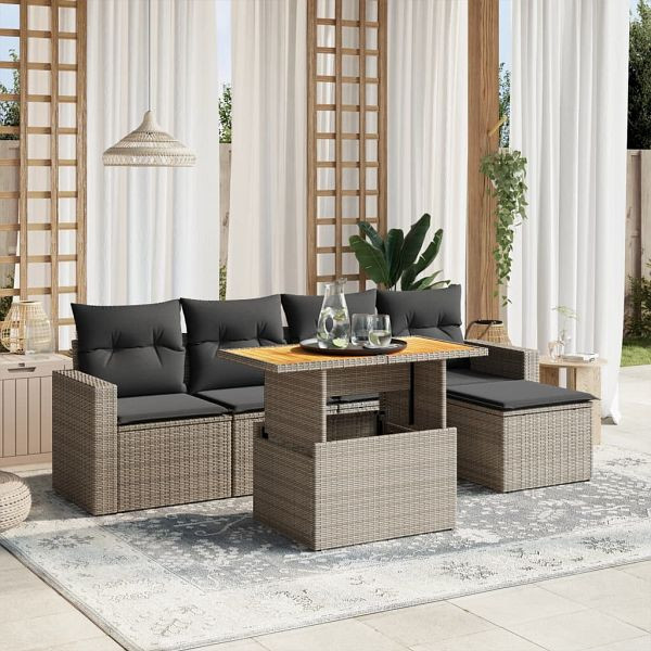 vidaXL 6-teilig Garten-Sofagarnitur mit Kissen Grau Poly Rattan, 3271291