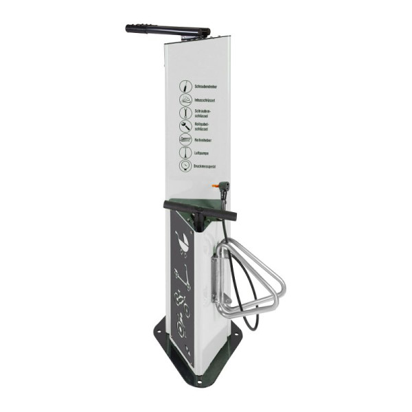 Stein HGS Fahrrad-Servicestation Modell BM3021, mit Fahrradständer, RAL 9016 - Verkehrsweiß, 63686.0006