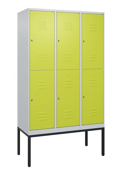 C+P Doppelstöckiger Spind Classic PLUS, Gestell, 3 Abteile, 2120x1200x500mm, 7035/0024, Zylinderschlösser, 0803307-32 S10025