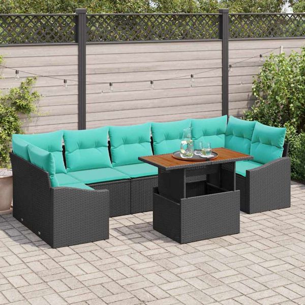 vidaXL Garten Essgruppe mit Kissen 8-teilig Schwarz und Teal, 3349808