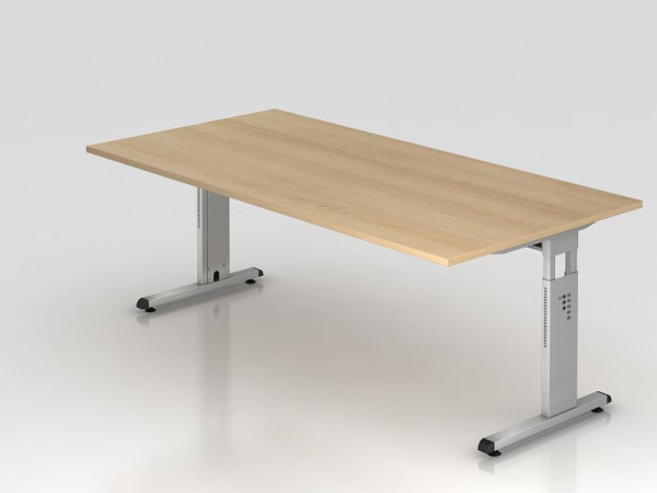 Hammerbacher Schreibtisch C-Fuß 200x100cm Eiche/Silber, Arbeitshöhe 65-85 cm, VOS2E/E/S