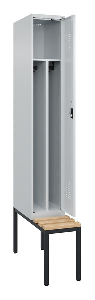 C+P Spind Evolo PLUS, 1 Abteile, 2120x300x815mm, 7035/7035, Haken 4, Zylinderschloss, Sitzfläche Buche-Hartholz, Sitzbank, 0490507-10F S10041