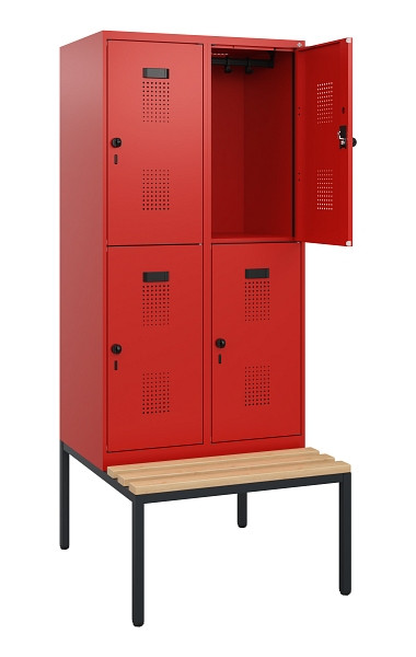 C+P Doppelstöckiger Spind Evolo PLUS, Bank, 4 Fächer, 1950x800x815mm, 3020/3020, Drehriegel, Sitzfläche Buche-Hartholz, Sitzbank, 0493505-22 S10034