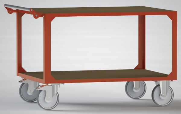 KLW Schwerlast-Tischwagen 1150x710x840mm, Ladehöhe 270/840mm, 2 Ladeflächen, Tragkraft 500kg, 2 Bock- und 2 Lenkrollen mit Feststeller, 8604-6025L-2C21