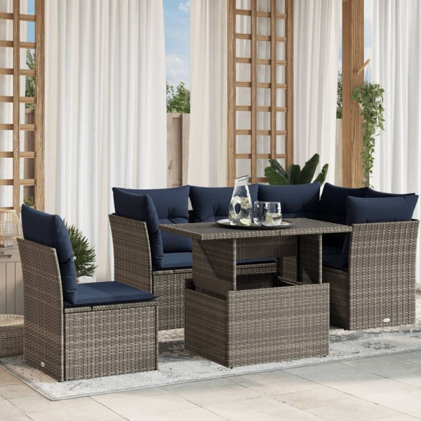 vidaXL 6-teiliges Gartensofa-Set mit Kissen, grau, Polyrattan, 3266591