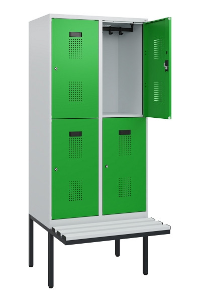 C+P Doppelstock-Spind Evolo PLUS, Bank, 4 Fächer, 1950x800x815mm, 7035/6037, Zylinderschloss, Sitzfläche Kunststoff, 0493405-22 S10146