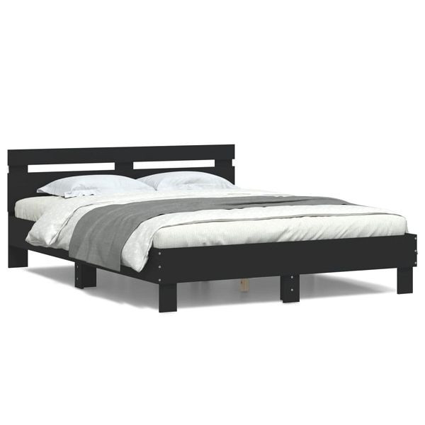 vidaXL Bettgestell mit Kopfteil LED-Beleuchtung Schwarz 140x200 cm, 3207547