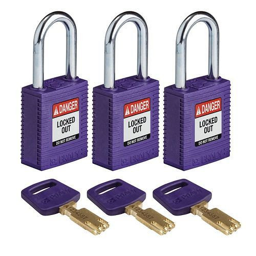 Brady Vorhängeschlösser SafeKey, Stahlbügel, VE: 3 Stück, lichte Bügelhöhe 38,10 mm, lila, 311877