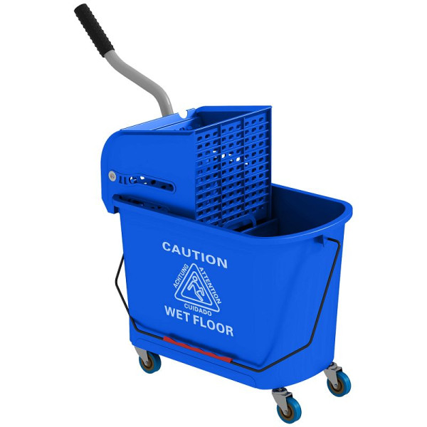 HOMCOM 20 L Mopp-Eimer mit Auswringer und Griff, Wischmopp-Eimer auf Rädern, Kunststoff, Blau, 720-002V00BU