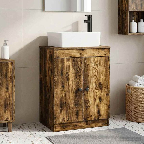 vidaXL Badezimmerschrank mit Waschbecken Geräucherte Eiche, 890134