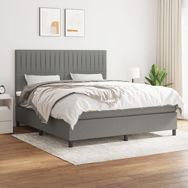 vidaXL Boxspringbett mit Matratze Dunkelgrau 180x200 cm Stoff, 3141954