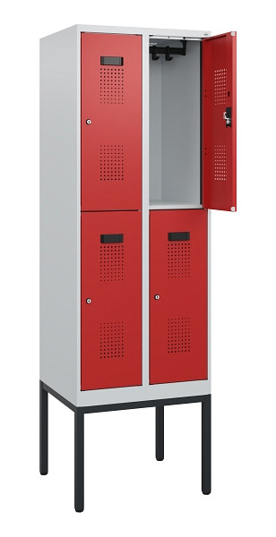 C+P Doppelstock-Spind Evolo PLUS, Gestell, 4 Fächer, 1950x600x500mm, 7035/3000, Zylinderschloss, 0493305-20 S10024