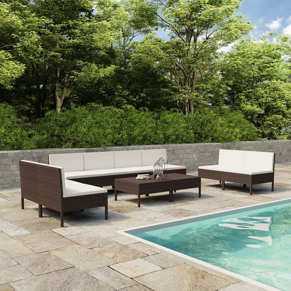 vidaXL 10-teilig Garten-Lounge-Set mit Auflagen Poly Rattan Braun, 3056977