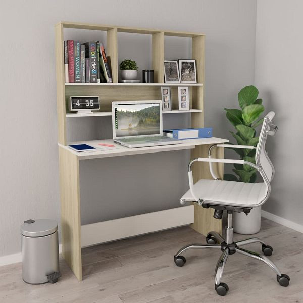 vidaXL Schreibtisch mit Regalen Weiß Sonoma-Eiche 110x45x157 cm, 800392