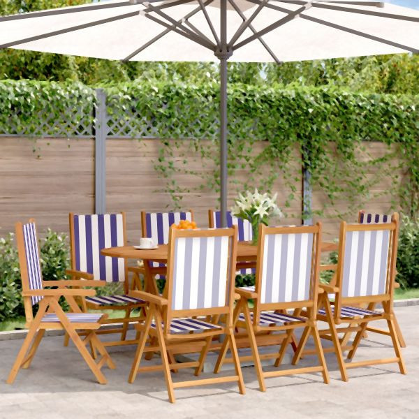 vidaXL Gartenstühle Verstellbar 8 Stk. Blau Weiß Stoff und Massivholz, 3214555