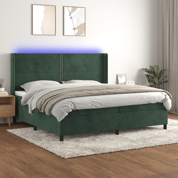 vidaXL Boxspringbett mit Matratze & LED Dunkelgrün 200x200 cm Samt, 3139526
