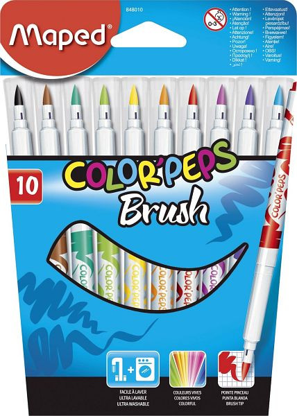 Maped Pinselfilzstift Color'Peps Brush - farbig sortiert, 10 Stück in Blisterschachtel, M848010