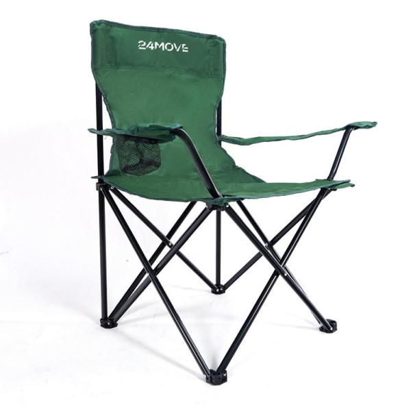 24MOVE Campingstuhl Faltstuhl, grün, mit Getränkehalter und Tragetasche Outdoor, faltbar max. 100kg, Anglerstuhl, Polyester, 5829