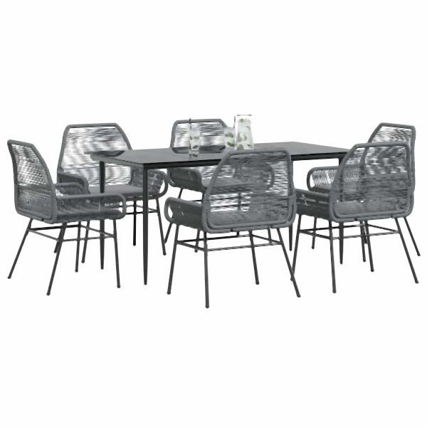 vidaXL 7-teilig Garten-Essgruppe mit Kissen Grau Poly Rattan Glas, 3334482