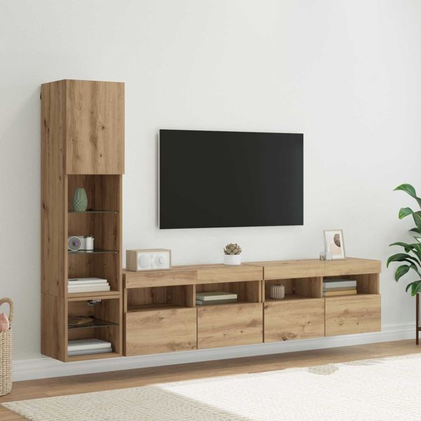 vidaXL TV-Wandmöbel mit LED 4-teilig Artisan-Eiche Holzwerkstoff, 3402966