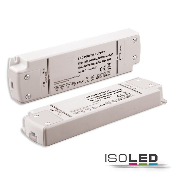ISOLED LED Flexband-Trafo 12V/DC, 0-30W, dimmbar (Spannungssenke), SELV, 113926
