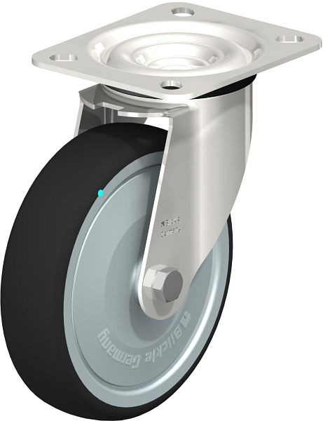 Blickle LEX-PATH 125KD-FK Edelstahl-Lenkrolle mit Anschraubplatte, Thermoplastisches Polyurethan, Grau, 754505