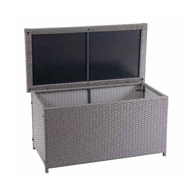 Mendler Poly-Rattan Kissenbox HWC-D88, Gartentruhe Auflagenbox Truhe, Basic grau, 51x100x50cm 170l, 64576