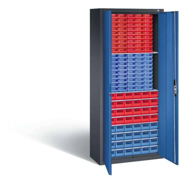C+P Magazinschrank Serie 13, H1690xB700xT300mm, Farbe: Schwarzgrau / Enzianblau, Muldengriff, 133413-24 S10089