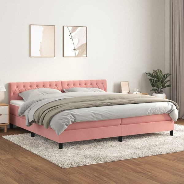 vidaXL Boxspringbett mit Matratze Rosa 200x200 cm Samt, 3141508