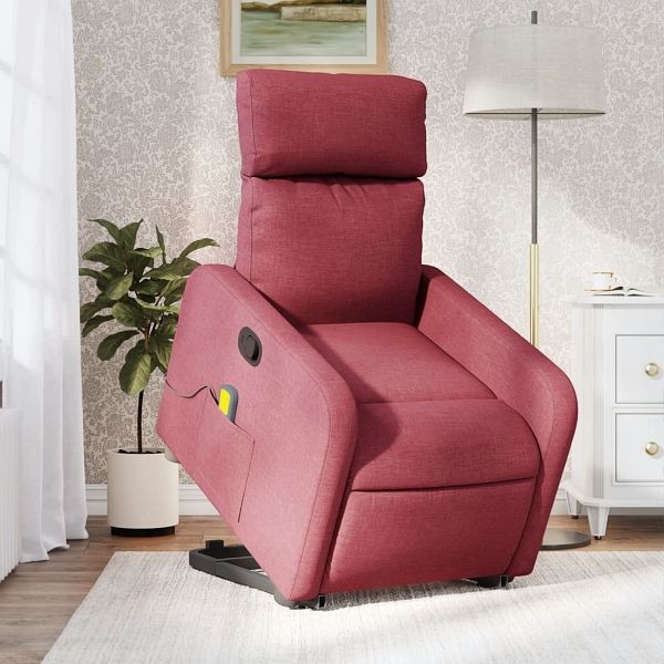 vidaXL Massagesessel mit Aufstehhilfe Weinrot Stoff, 3206711