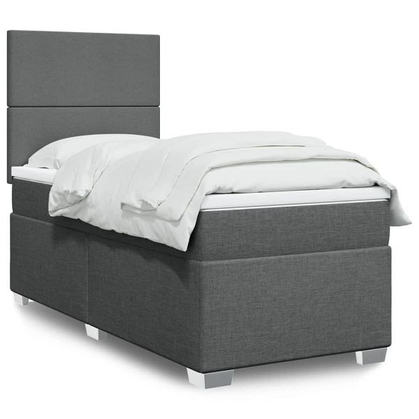 vidaXL Boxspringbett mit Matratze Dunkelgrau 90x190 cm Stoff, 3290337