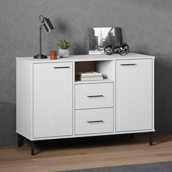 vidaXL Sideboard OSLO mit Metallbeinen Weiß 113x40x77 cm Massivholz, 351020