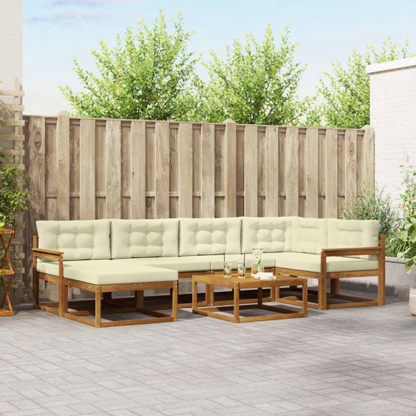 vidaXL Outdoor-Sofagarnitur mit Kissen 7-teilig Natur und Creme, 3367848