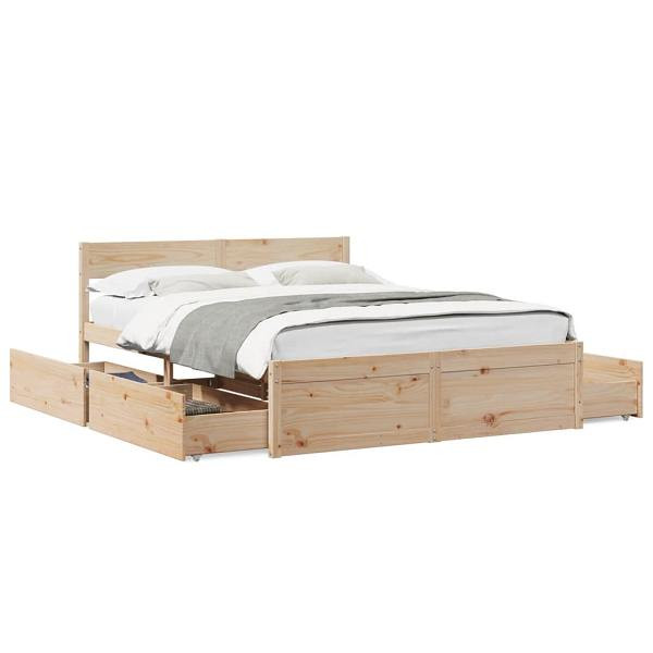 vidaXL Massivholzbett mit Schubladen 160x200 cm Kiefer, 3282342