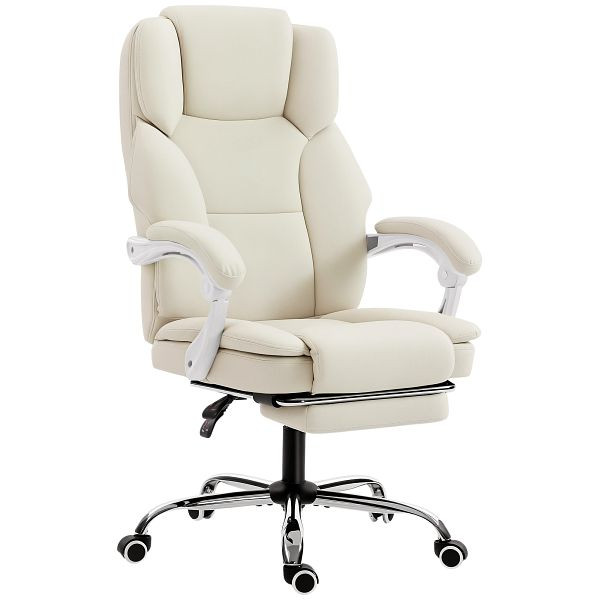 HOMCOM Bürostuhl mit Liegefunktion, Schreibtischstuhl, höhenverstellbar Drehstuhl mit Fußstütze, 64 x 73 x 120 cm, Beige, 921-946V00BG