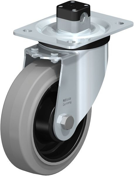 Blickle L-POEV 160XKA-CS11-SG Stahlblech-Lenkrolle, mittelschwere Ausführung, mit Anschraubplatte & Zentralfeststeller, Elastik-Vollgummi, Grau, 850680