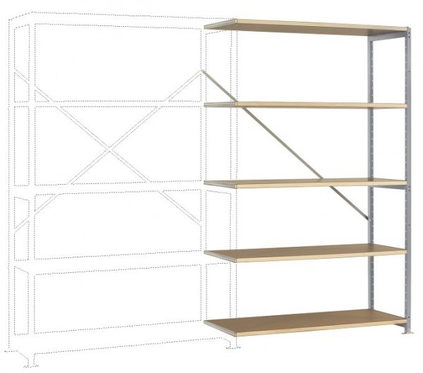 Manuflex Breitfach-Steckregal Anbauregal mit 5 Holzverbundböden, HxBxT = 2000 x 1250 x 700 mm, alusilber, RP1136.9006
