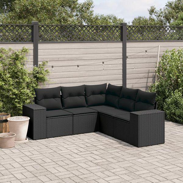 vidaXL 5-teilig Garten-Sofagarnitur mit Kissen Schwarz Poly Rattan, 3222544